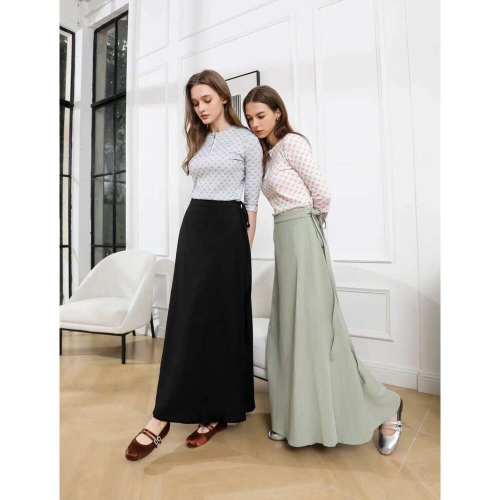 AS 2025 Spring Summer Woman One Pieces Wrap Skirts Adjustable Waist 2Cm Skirt High Quality Linen Lady Wear