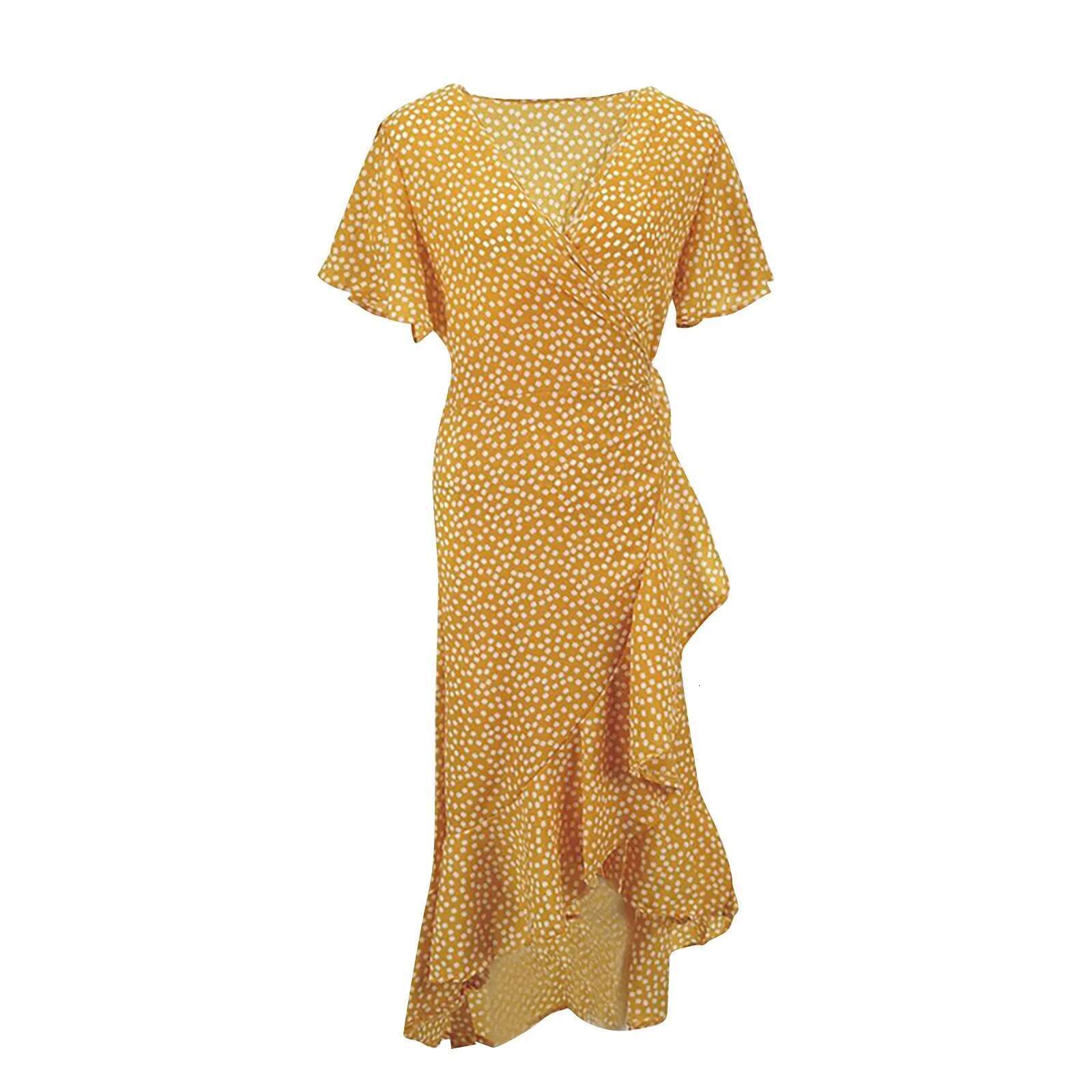 Dongdumaoyi Summer Beach Maxi Dress Women Floral Print Boho Long Chiffon Ruffles Wrap Casual V Neck Split Sexy Party Robe
