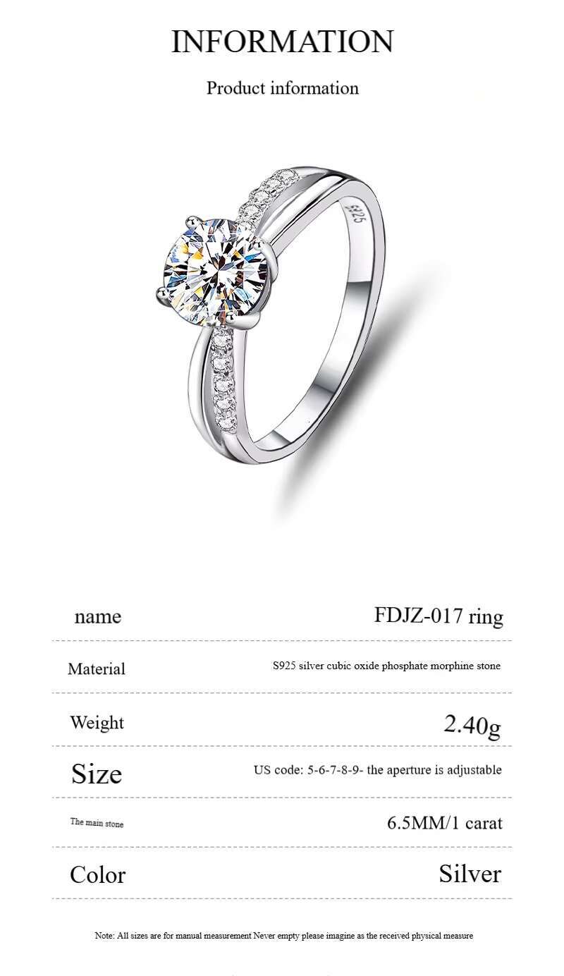 Fine Jewelry 925 Sterling Silver Custom VVS1 1Ct Mossanite Lab Grown Diamond Ring Engagement Wedding Women Ring Stacking