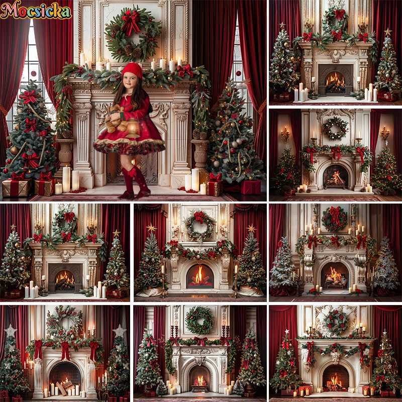 Mocsicka Christmas Fireplace Backdrops Kids Adult Photography Child Cake Smash Birthday Xmas Santa Winter Festival BackgroundM251125