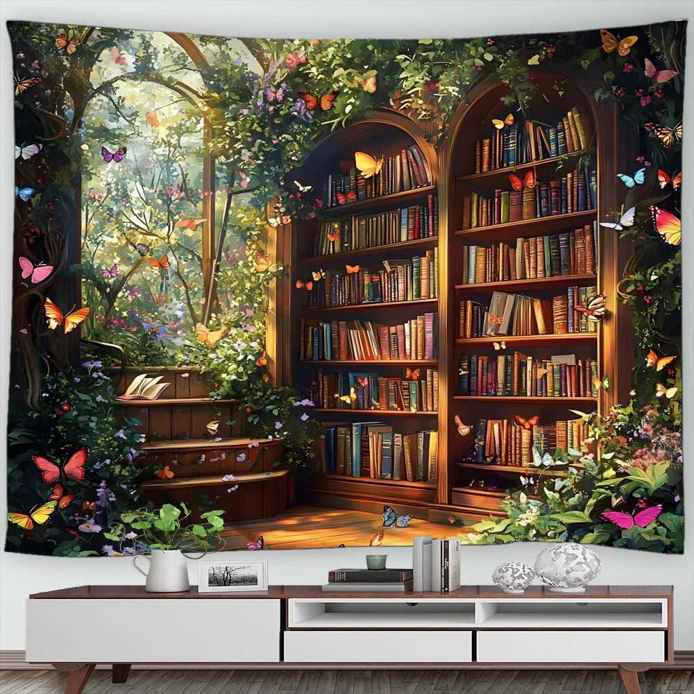 Wizard Magical Bookshelf Halloween Tapestry Wall Hanging Pharmacist Witch Room Astrology Magic Living Room Decor Home TapestryM251125