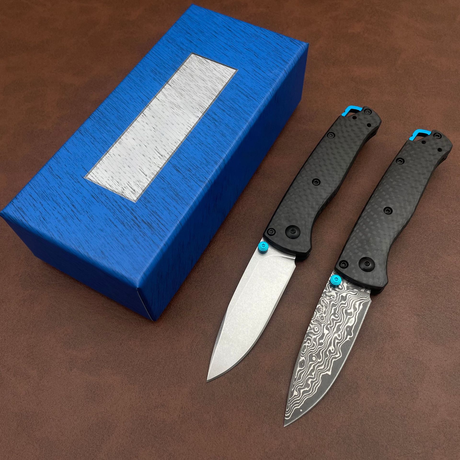 2Models Mini 533 Bugout AXIS Folding Knife 2.75 S90V/Damascus Plain Blade, Carbon Fiber Handles - 533-3