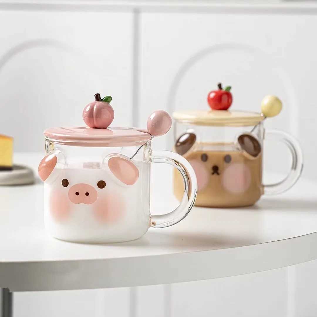 Hand-painted Cup Cartoon Animal Tumbler Office Coffee Mug Milk Breakfast Tumbler Girls Kawaii Water Tumbler Couples Tumbler Y251125