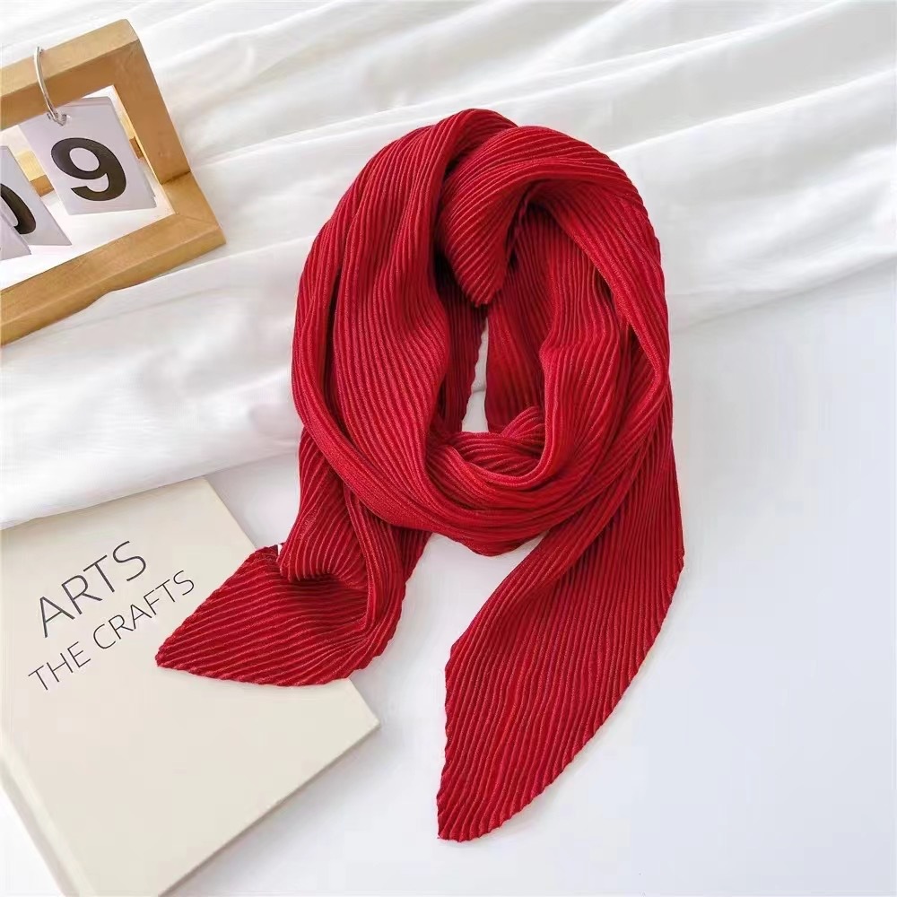 K519 90 pleated solid color cotton and linen small square scarf silk scarf women spring and autumn solid color four seasons light professional scarf d