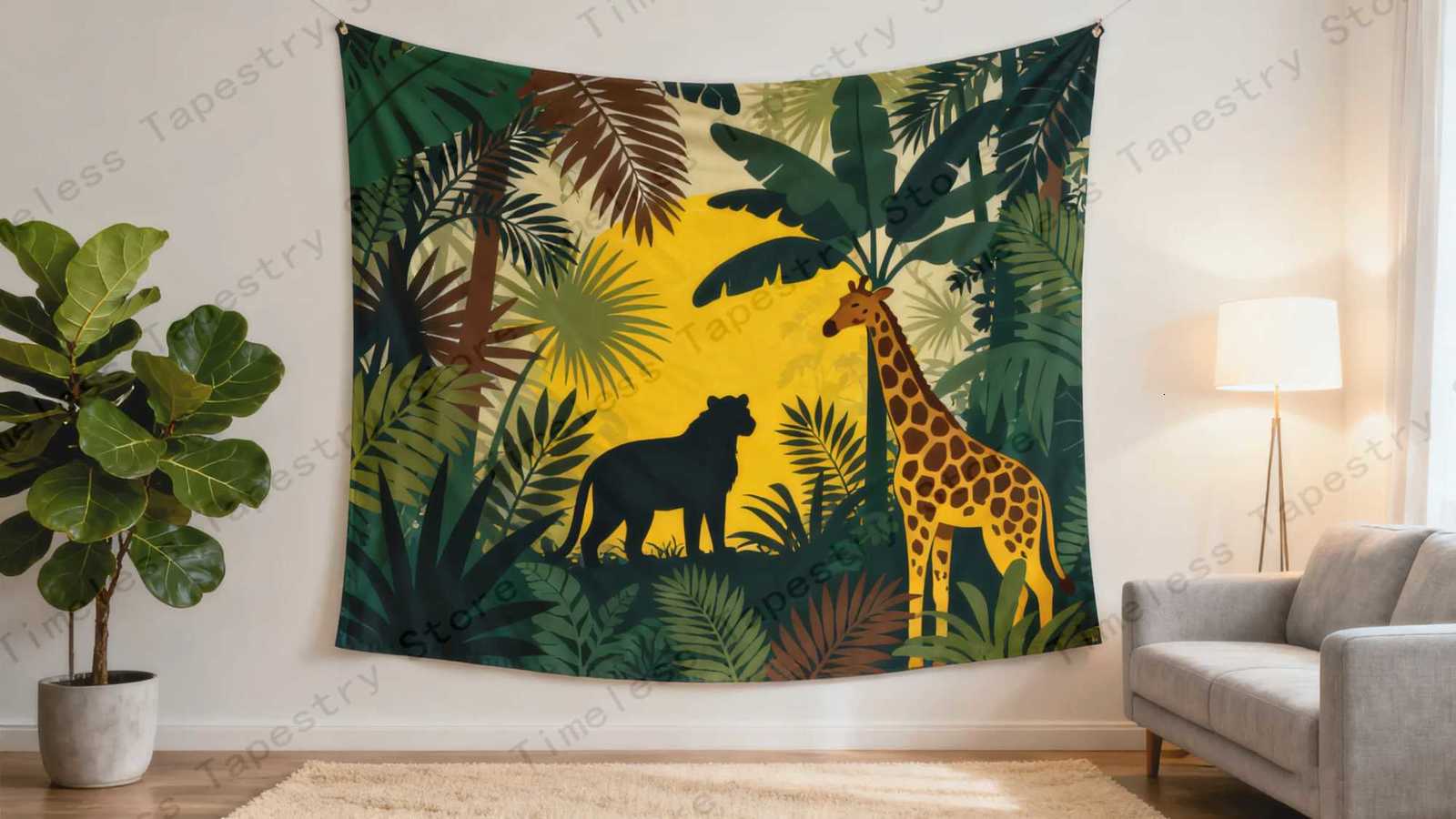 Jungle Animal Tapestry with Giraffe Panther Design Bring Comfort to Your Home Ideal for Cosy Autumn and Winter SeasonsM251125