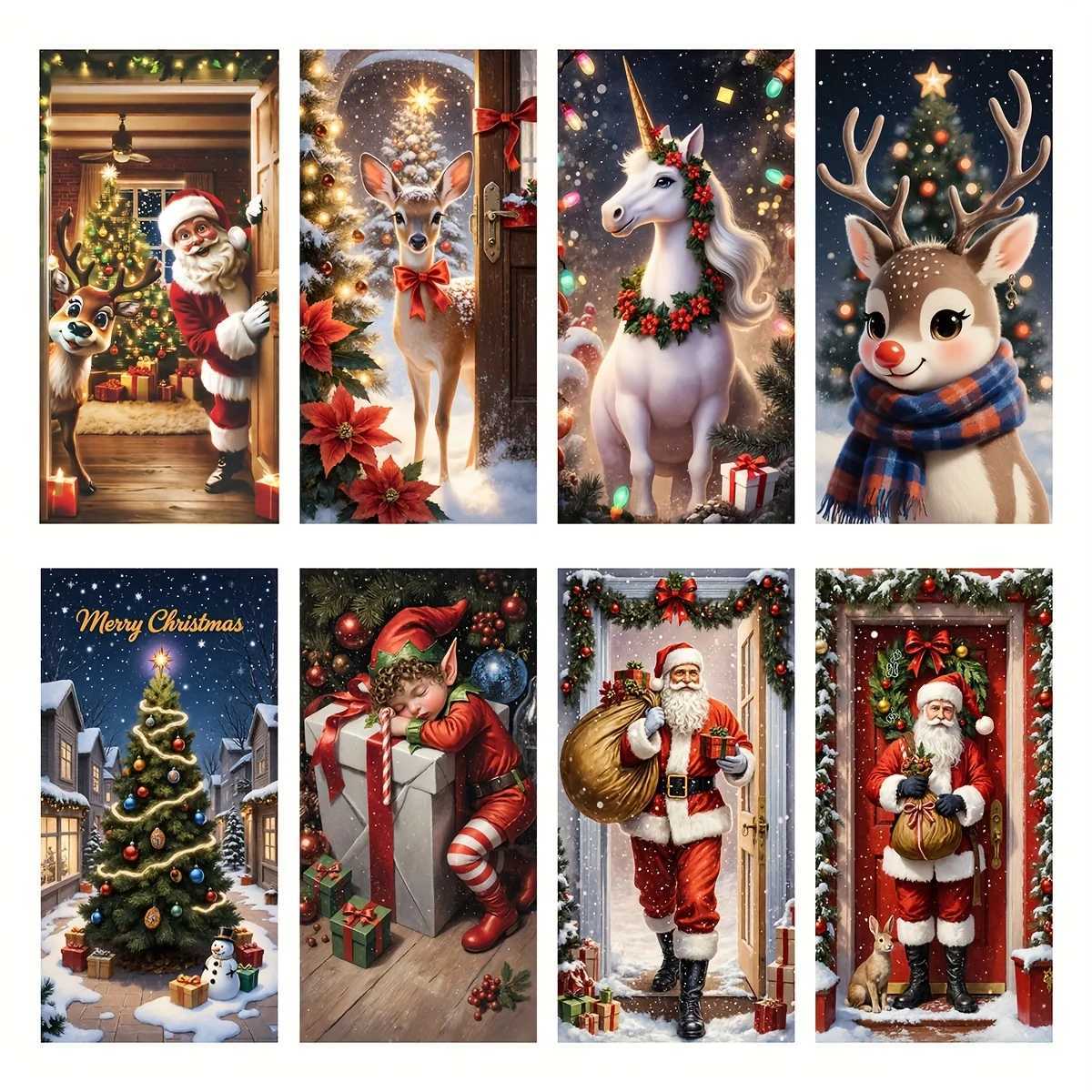 VIKAMA Santa Claus reindeer Christmas Day door curtain tapestry banner easy to install atmosphere decoration tapestryM251125