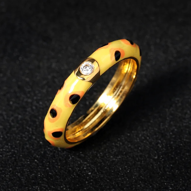 High Quality Fashion 925 Silver Bee Enamel Drops Glue Ring European And American Rattan Insect Butterfly Multi-Colored Ring Ever 250425