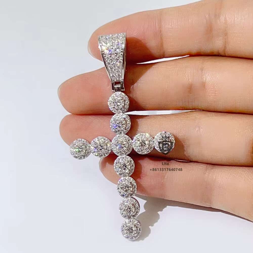 Blingdiam Jewelry Iced Out Mens Women Pray Jesus Moissanite Diamond 10k Gold 925 Silver Cross Pendant