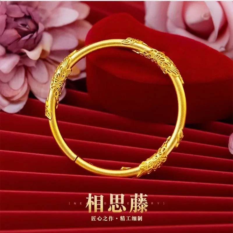 AU750 Acacia Vine 9999 24K Fashion Open Girlfriend Bracelet Holiday Birthday Gift 250415