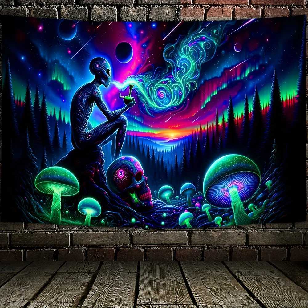 VIKAMA Psychedelic Alien Tapestry Mushroom Bedroom Boho Backdrop Fantasy Starry Night Energy Field Art DecorationM251125