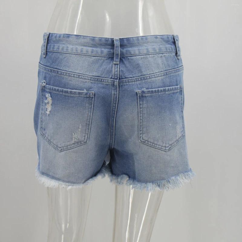 CNLONGBIDA Women's Shorts Denim For Women Distressed Hole Jeans Irregular Washed High Waist Pockets Streetwear Summer Female Vintage Short Pants