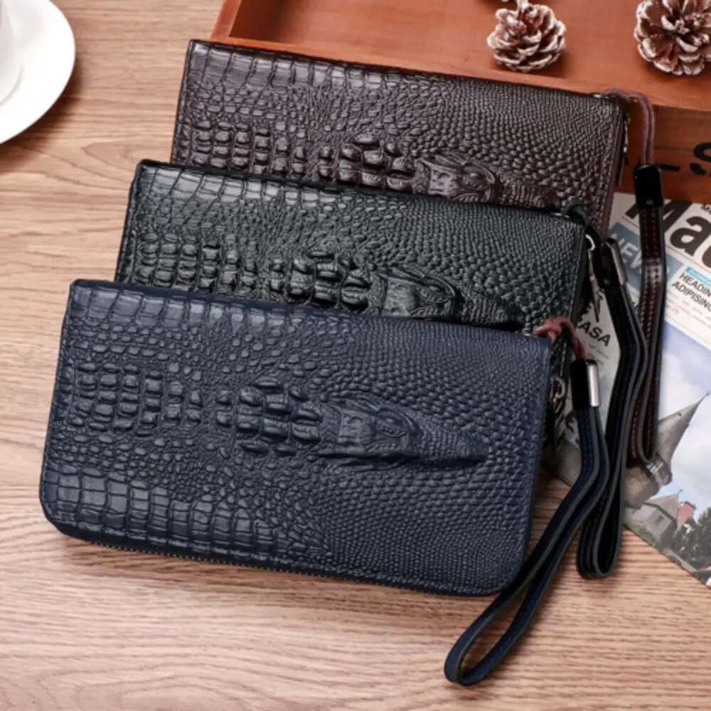 Zipper Open Long Wallet Alligator Pattern Men's Safe Clutch Waist Business Male Money Purse Card Bag Holder