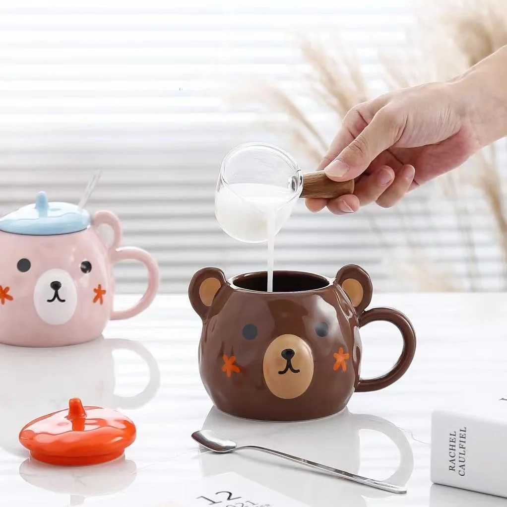 Bear Mug Cartoon Honey Bear Ceramic Water Bottle with Lid and Spoon Kawaii Office Home Coffee Cup Lovers Holiday Lovely Gift Y251125