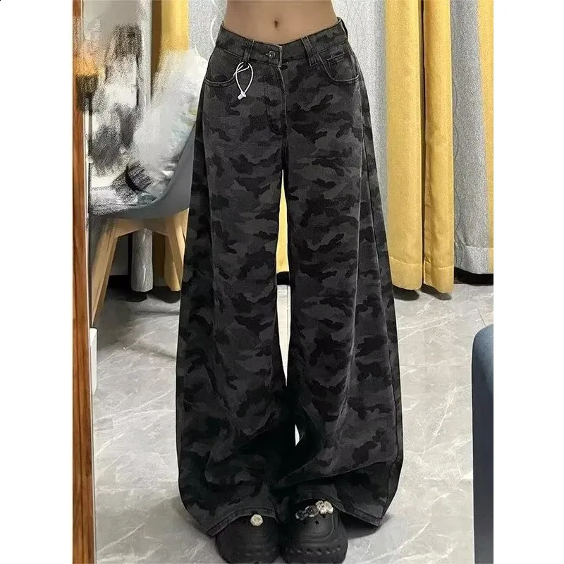 Womens denim pants blue straight wash casual loose legs Trouthers fashion 250417