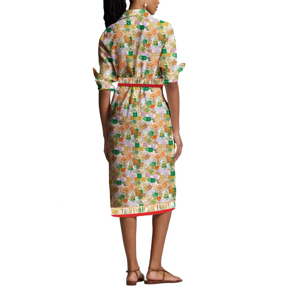 CHCH Vintage Printed Midi Dress For Women Fashion V Neck Long Sleeves Bodycon Dresses 2024 Summer Lady Street Robes