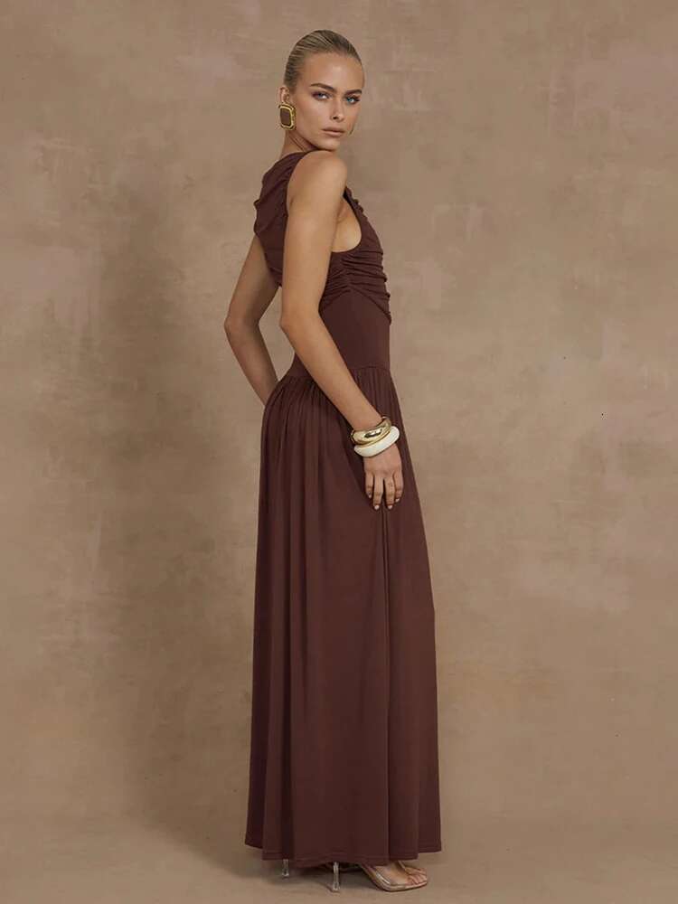 Dongdumaoyi Townlike Elegant Pleated A Line Dress Women Maxi Long Summer Nightclub Sexy Party Dresses Vestidos