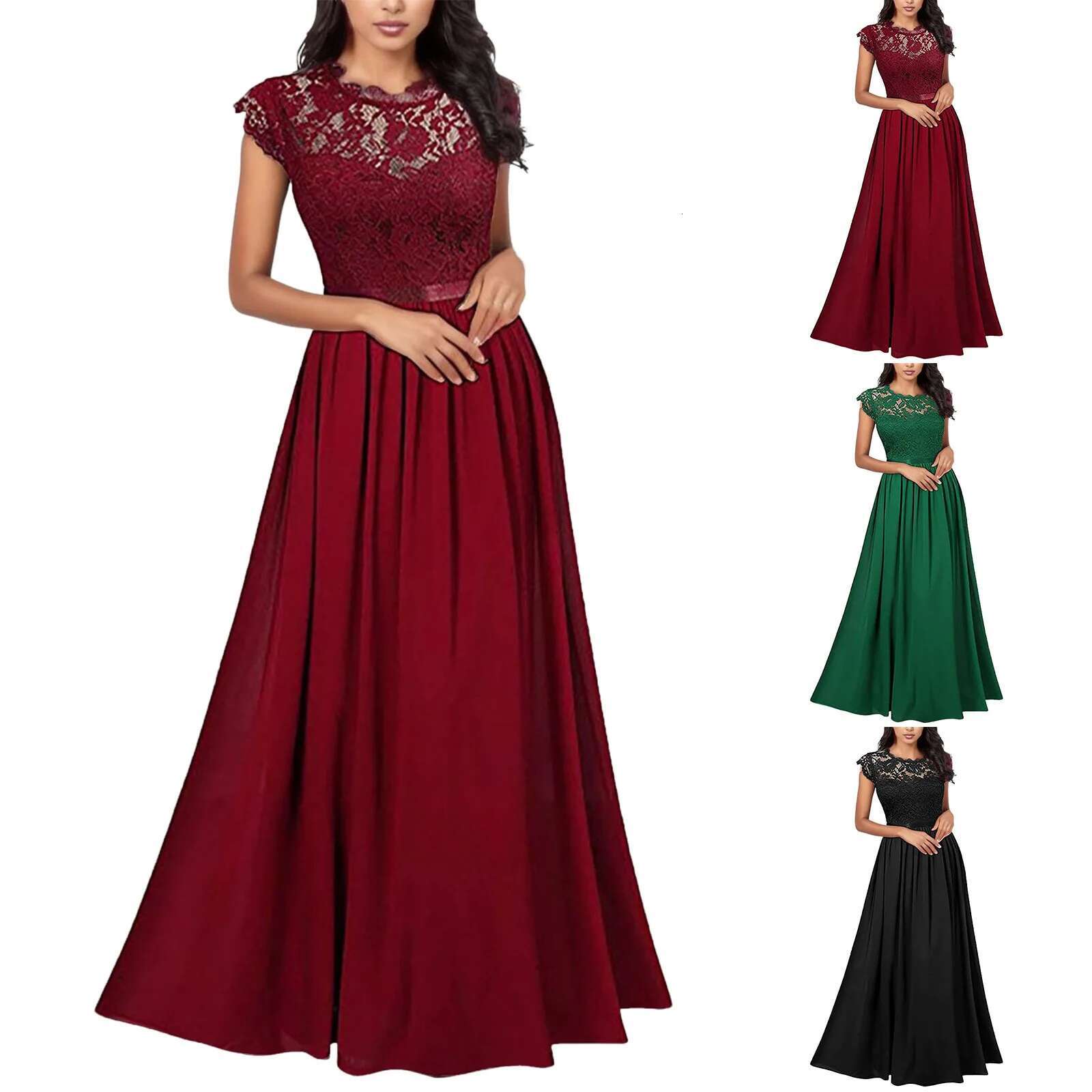 Dongdumaoyi New Women S Elegant Lace Long Dress A Line O Neck Sleeveless Floor Length Gown Evening Party Birthday Vestidos