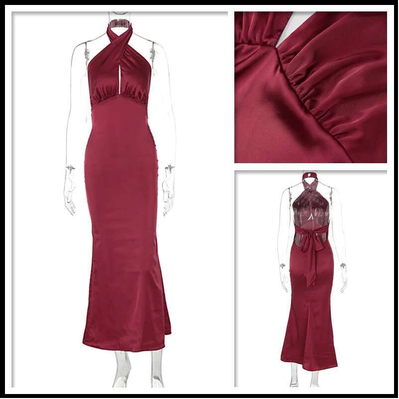 Dongdumaoyi Townlike Elegant Maxi Long Slim Bodycon Dress Women Halter Spring Summer Backless Nightcklub Sexy Party Dresses
