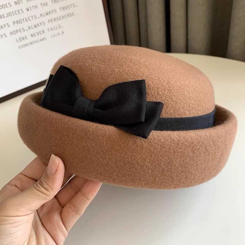 Fashion Women 100 Wool Beret Hat With Bow Fall Winter Fascinator Weddings Church Felt Top Hat Fedora Hat French Elegant Beret J251125