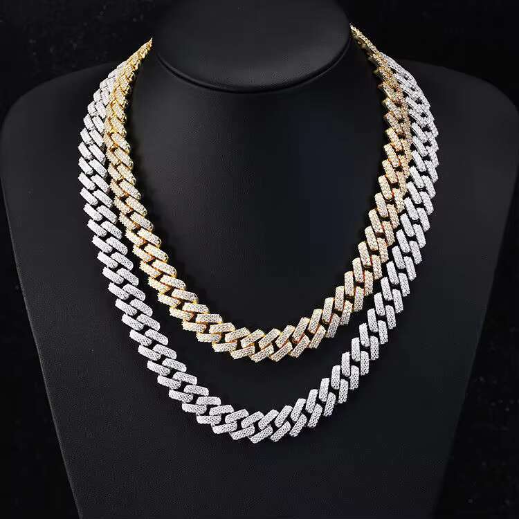 Mossanite Cuban Chain for Men 2rows 8mm-14mm Width Hip Hop Necklace Jewelry 925 Solid Silver Chain Necklace