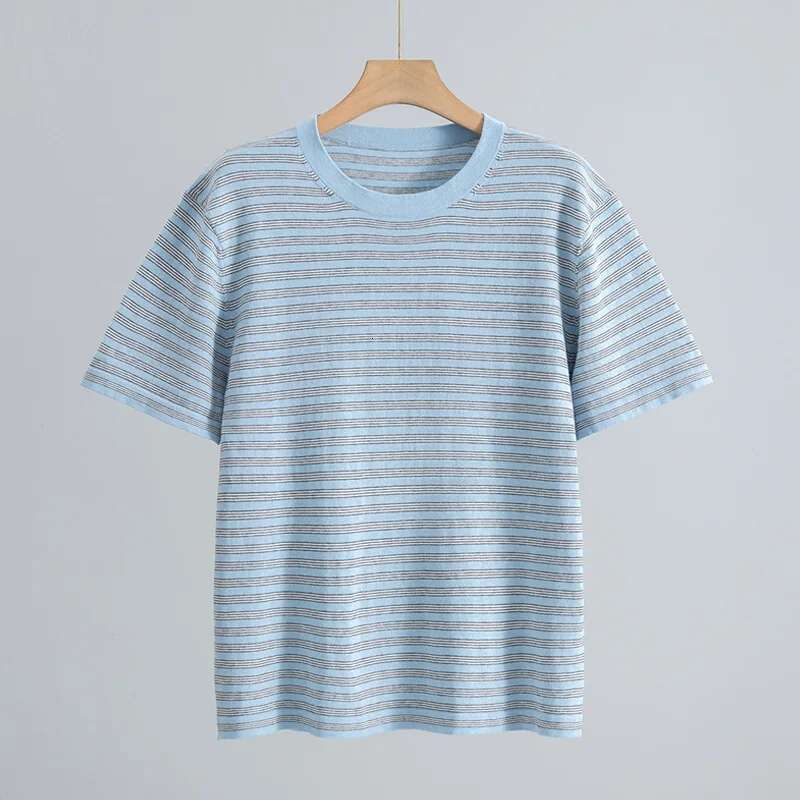 2025 New Classic Sailor Shirt Cashmere Cotton Blended Round Neck Pullover Loose Lazy Short Sleeve Top