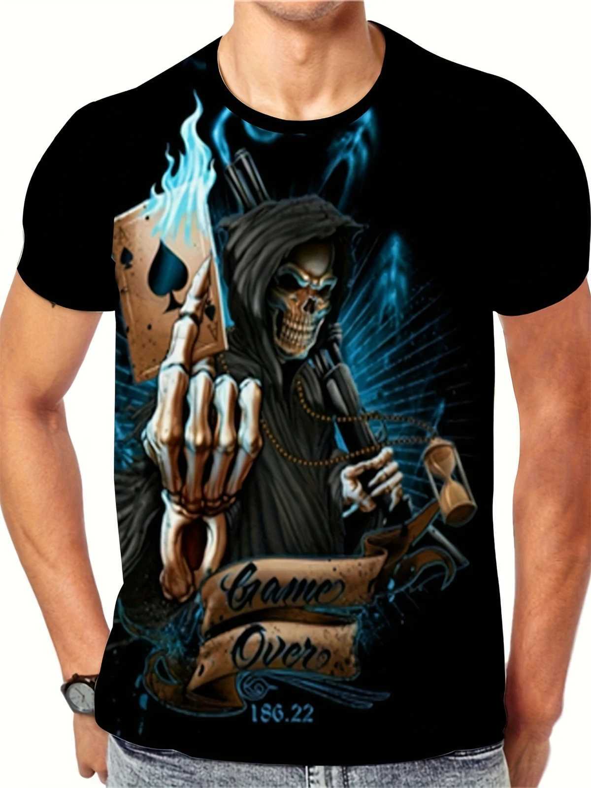 Mens clothing skeleton graphic printed T-shirt mens summer spring oversized punk style short sleeved outdoor top W250425