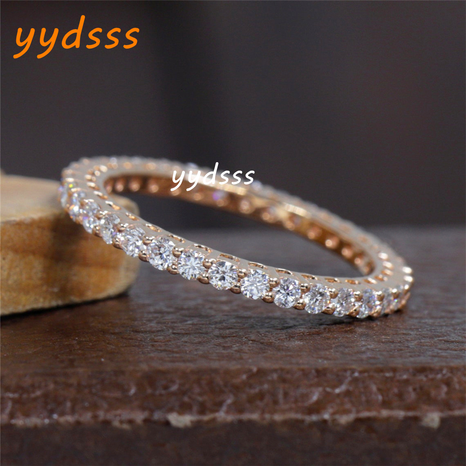 18K Real Gold 2.0mm Round Cut Lab Grown Diamond Eternity Band Ring Yellow Gold Full CVD HPHT Diamond Dainty Stackable Wedding Ring