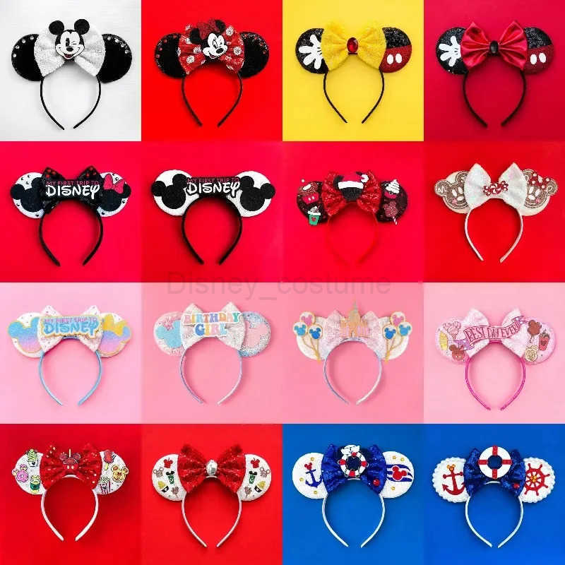 Disney Mickey Mouse Ear Headbands for Women and Children Disneyland Beverages Ice Cream sequins Bow Hair for Girls Role Playing Minnie Hair Accessorie
