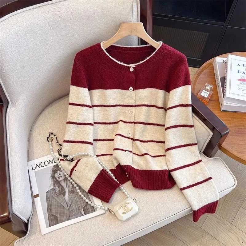 Striped Contrast Button Fashion Cardigan Spring Autumn New Long Sleeve All-match Casual Sweaters Vintage Lazy Women ClothingT251125