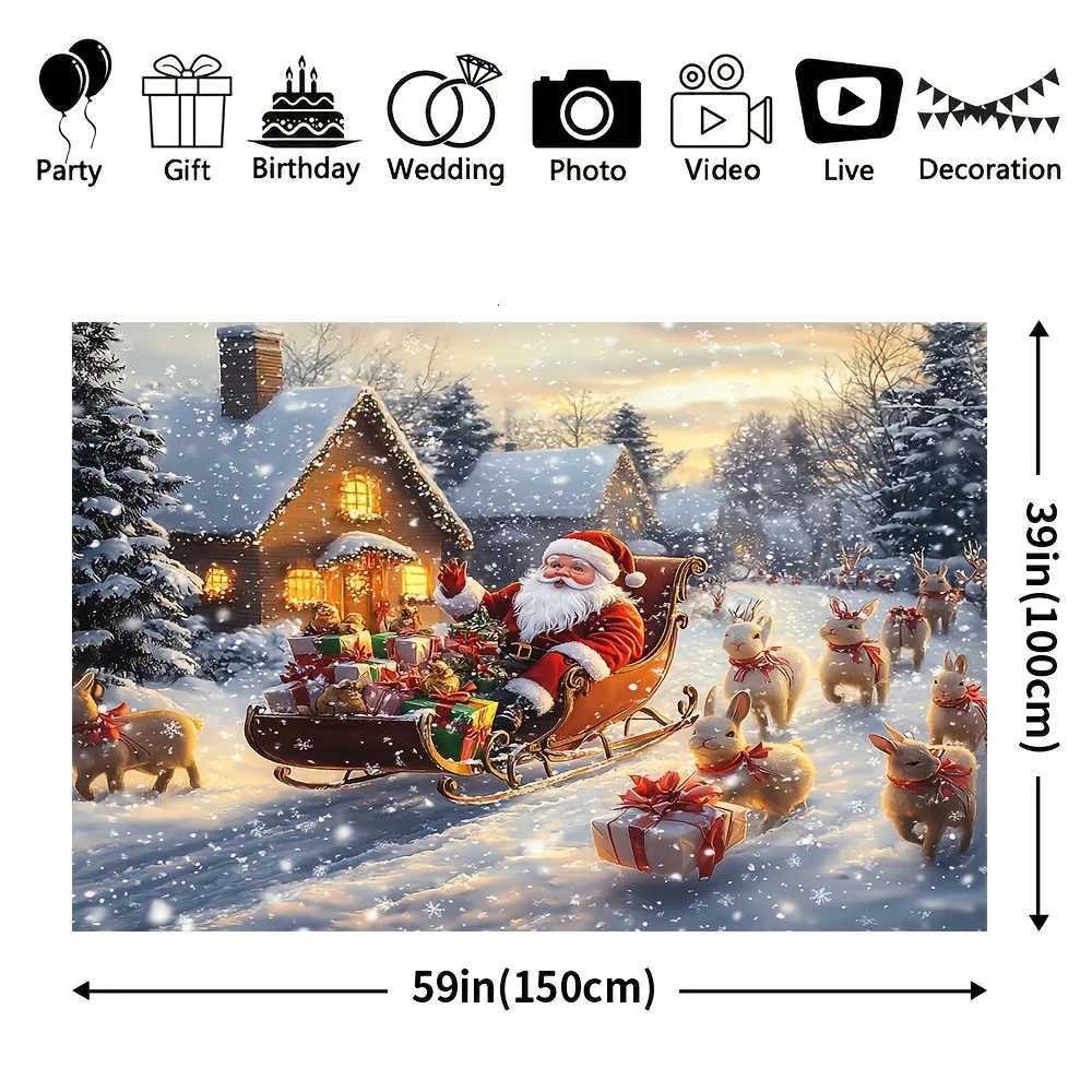 tapestry1pc Merry Christmas Decorative Banner Santa Claus and Reindeer Sleigh Background 100 PolyesterM251125