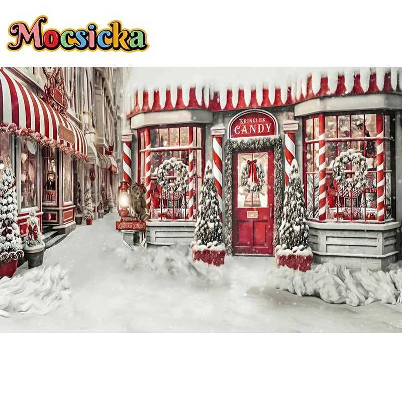 Mocsicka Christmas Photography Background Xmas Tree Winter Snow Red Candy House Shop Decors Family Baby Birthday Photo BackdropsM251125