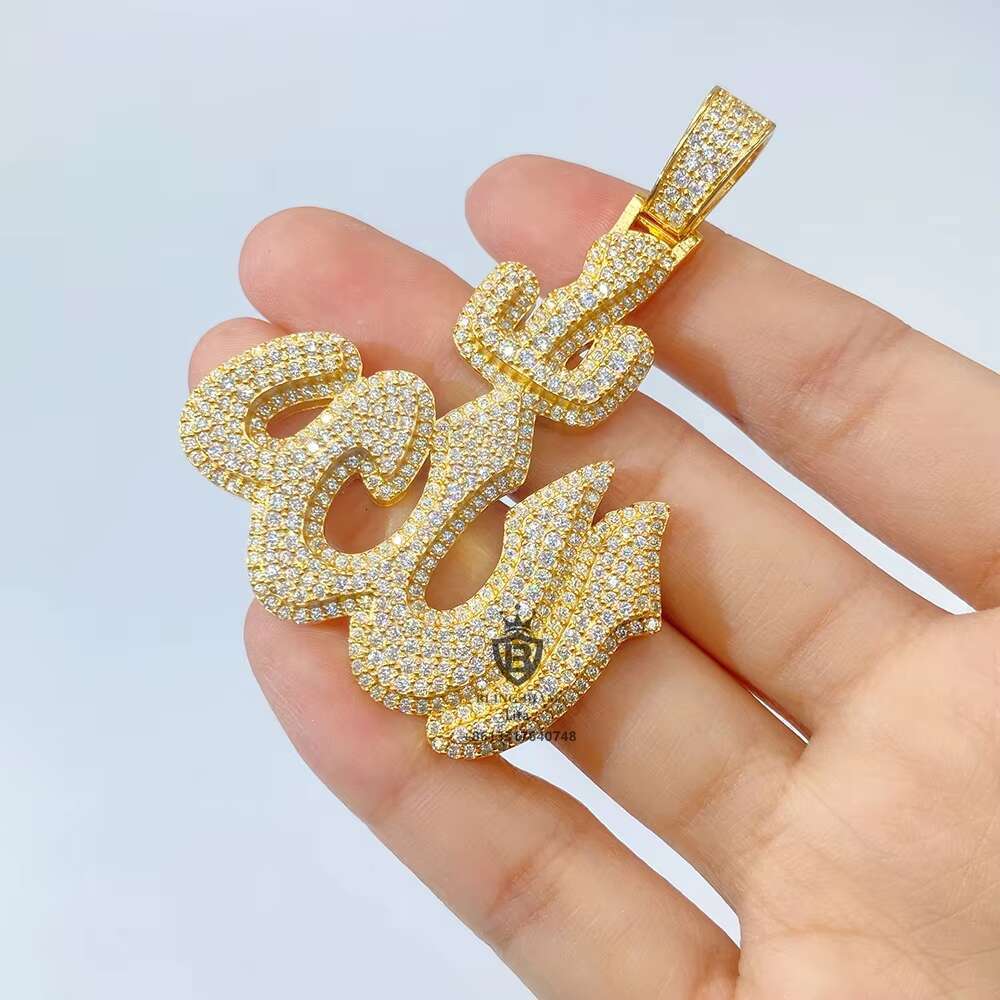 Luxury Jewelry Iced Out Hip Hop Rapper Fire Custom Silver Pendant Necklace Moissanite Stone Big Pendants