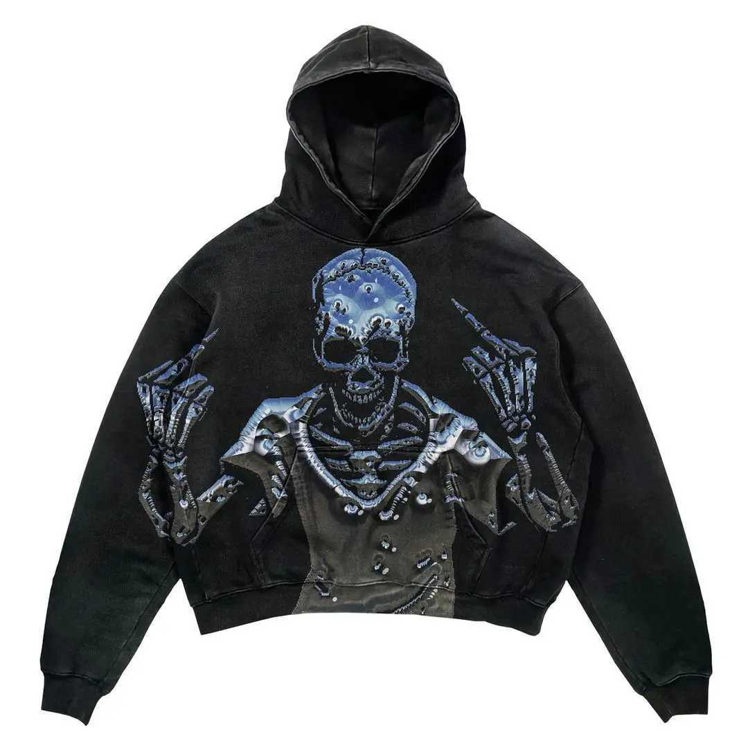 American street fashion hoodie black hoodie mens and womens hip-hop retro Harajuku sports casual long Sve shirt w250425