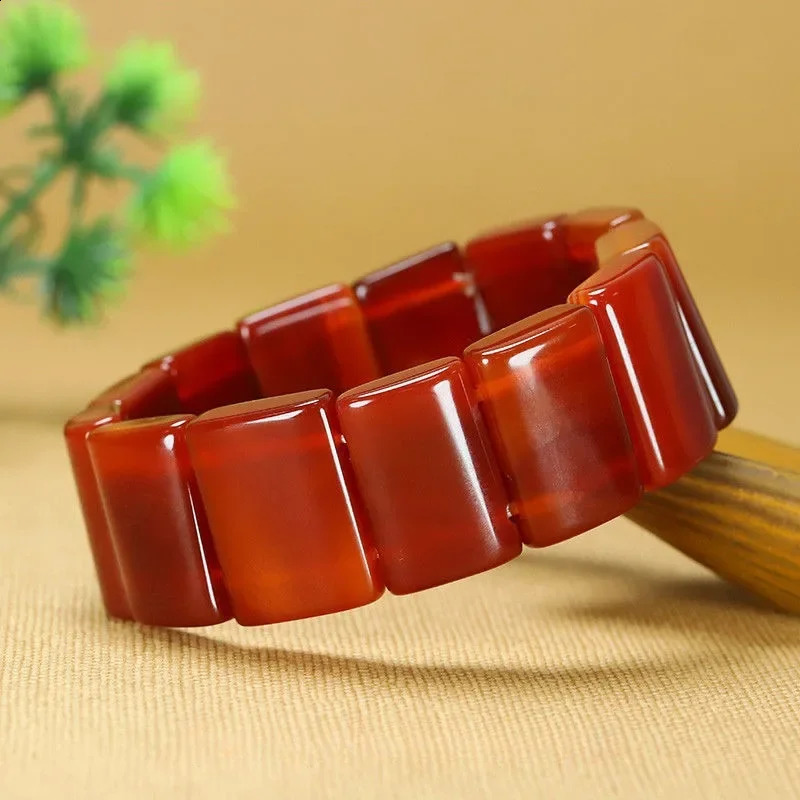 Pure Natural Agate Bracelet Chalcedony Square Bracelet Hand Row Mens and Womens Models 250424