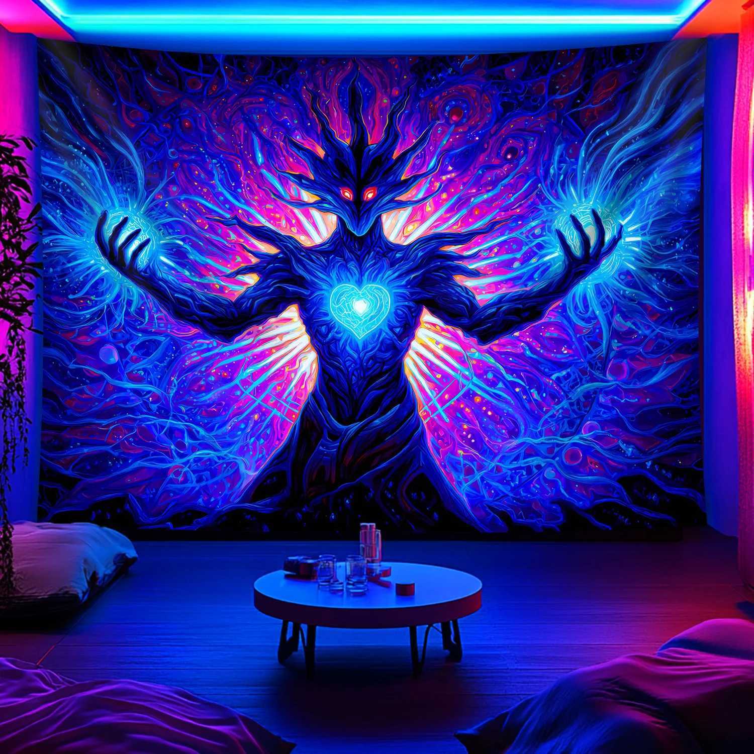 VIKAMA Fantasy Heartlight Creature Tapestry Red Eyes Blue Heart Mysterious Living Room Decor Theme Feature Wall Room AccentM251125