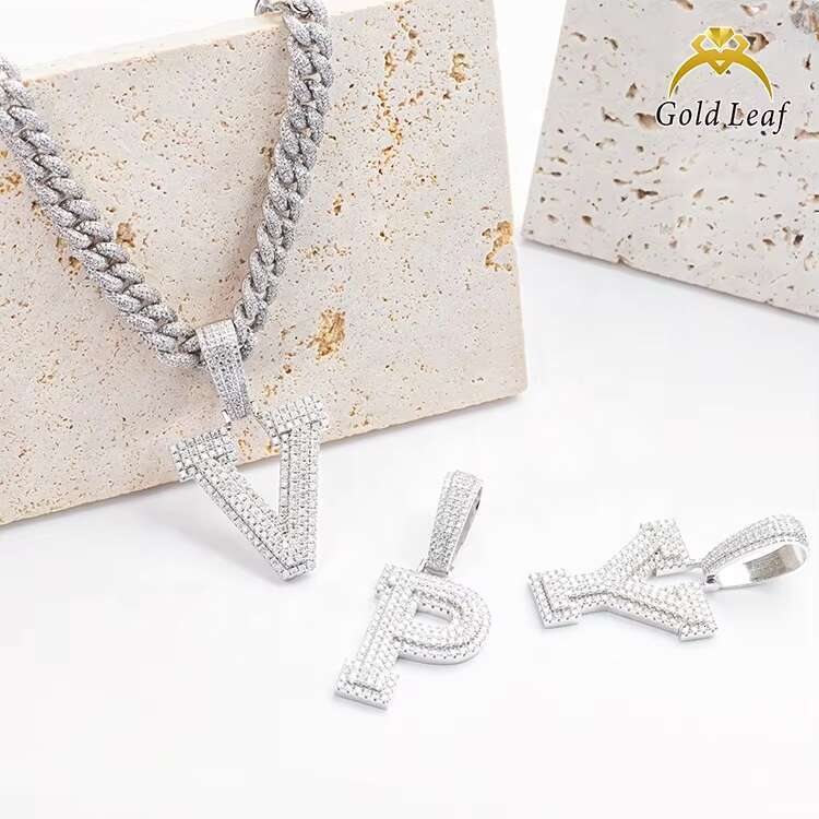 Custom Initial Letter Pendant VVS Moissanite Diamond 925 Sterling Silver Gold Plated Hiphop Jewelry Cuban Chain Men
