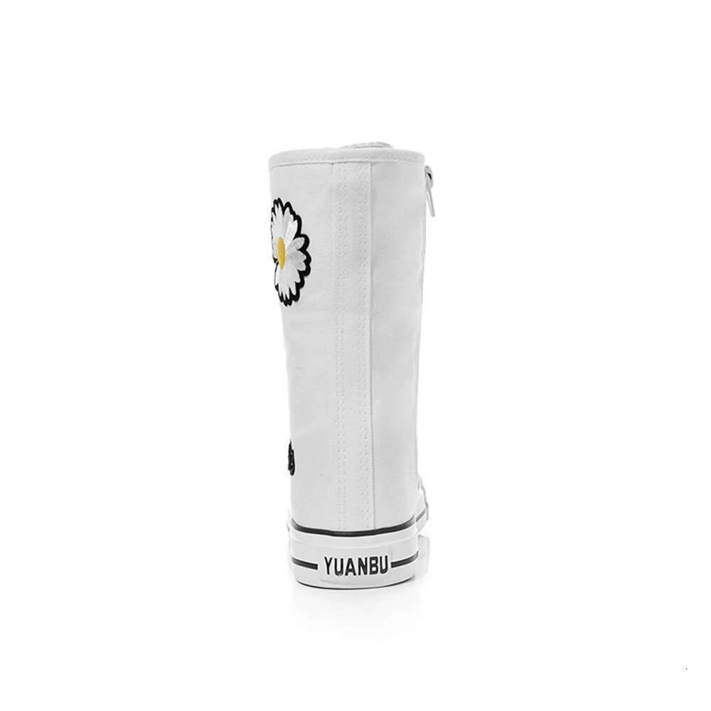 Spring and Autumn New Style Medium Embroidery Inner Heightening Casual Straps Knee Boots Soft Sole Flat Large Canvas Women Shoes