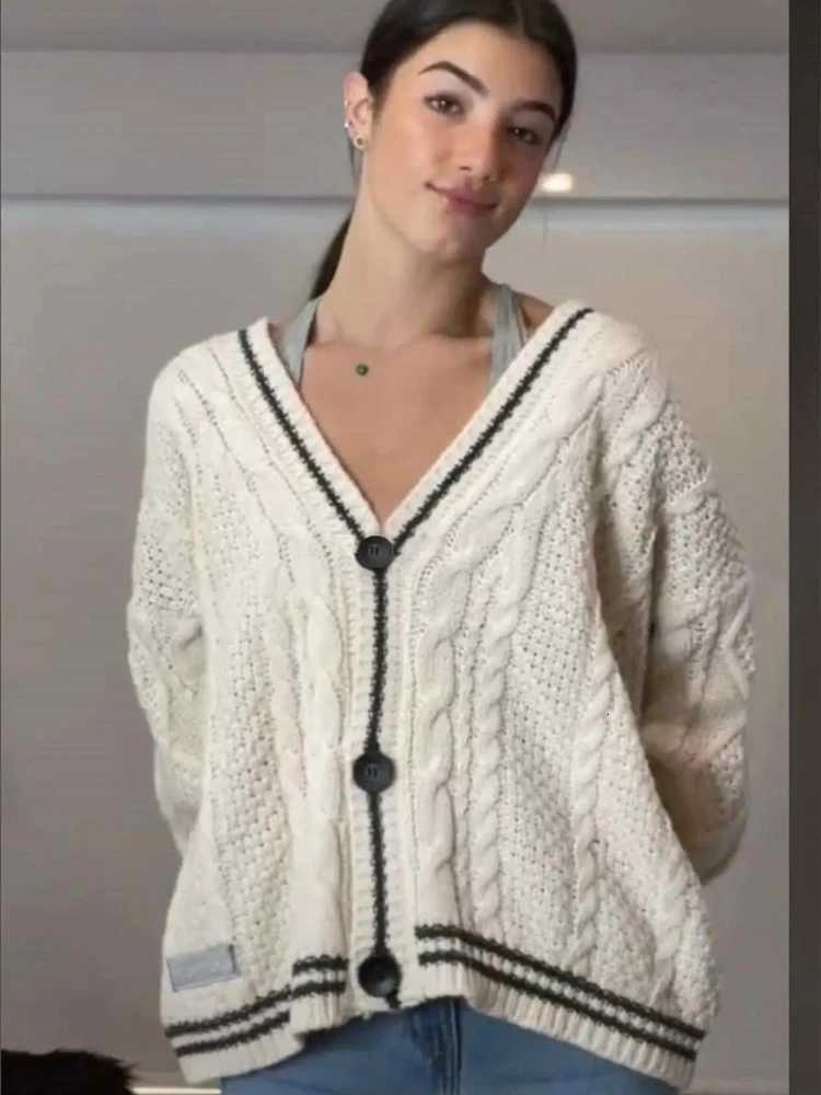 Long Sleeve Single Breasted Knitted Cardigans Vintage Embroidery Star Loose Sweaters For Women Fashion Color block TopsT251125