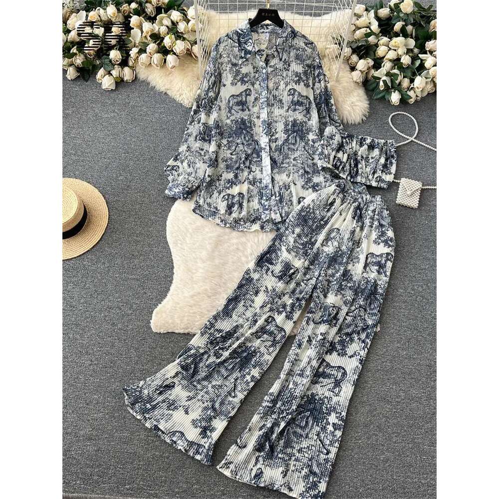 SINGREINY Pleated Three Piece Sets Women Long Sleeve Cardigan Strapless Slash Neck Crop Top Elastic Waist Wide Leg Pants Suit