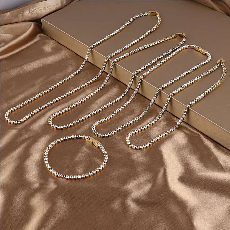 316L 4mm Stainless Steel Tennis Chain Necklace For Women Hip Hop Crystal Zircon Choker Necklaces Men Jewelry