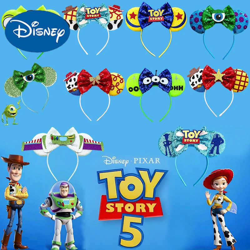 Disney Ears Pixar Toy Story 5 Hair Accessories Womens sequins Bow Woody Buzz Lightyear Headband Girls Alien Headband Childrens Gift X250425