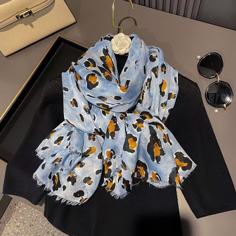 T553 leopard print fashion new silk spring and summer printed silk scarf cotton and linen scarf sun protection warm spring and autumn shawl thin gauze