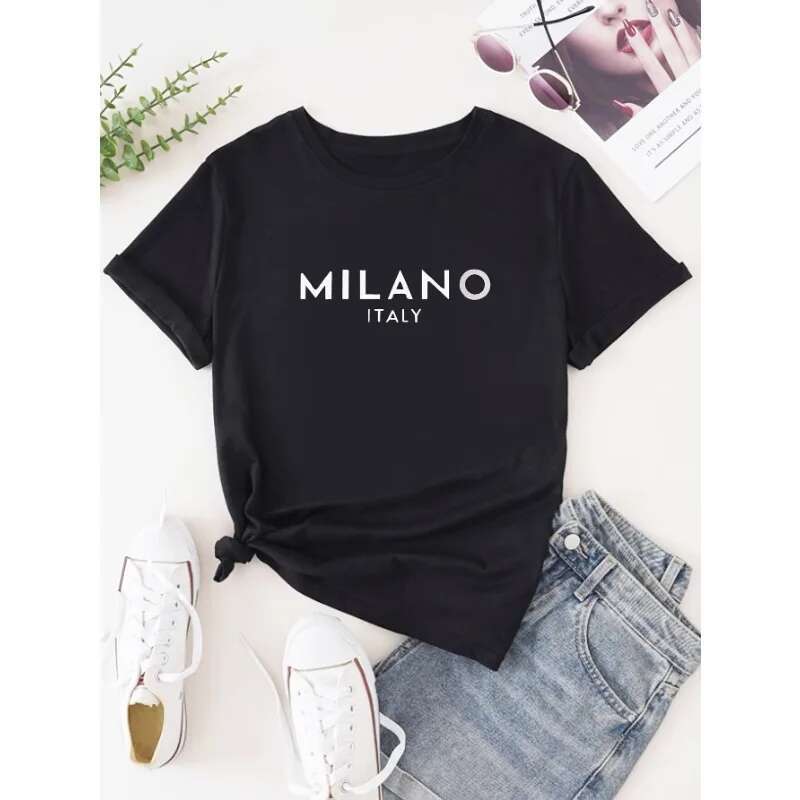 Letter Print Round Neck Summer Casual Women's Valentine's Day Fashion Plus Size Hip Hop T-Shirt