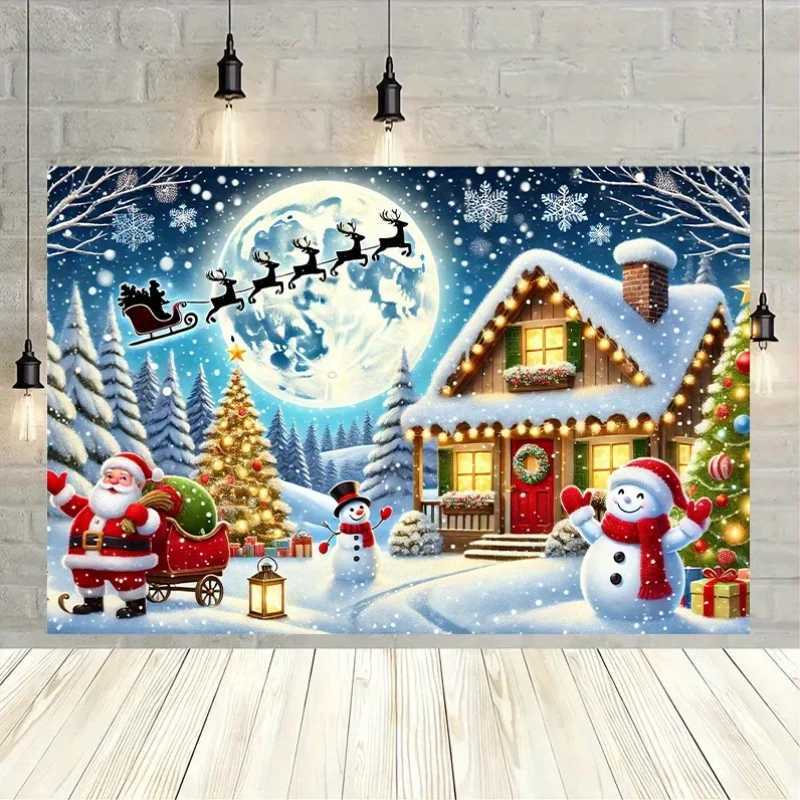 VIKAMA Christmas Snowy Night Wonderland Tapestry Living Room Feature Wall Childrens Room Christmas Party Room DecorM251125