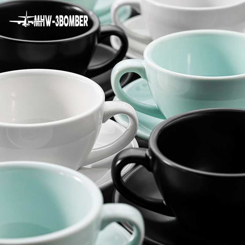 Coffee Cups ic Latte Art Cups with Saucer 280ml Tea Cup Ceramic Espresso Mug Kitchen Bar Coffee Accessories Y251125