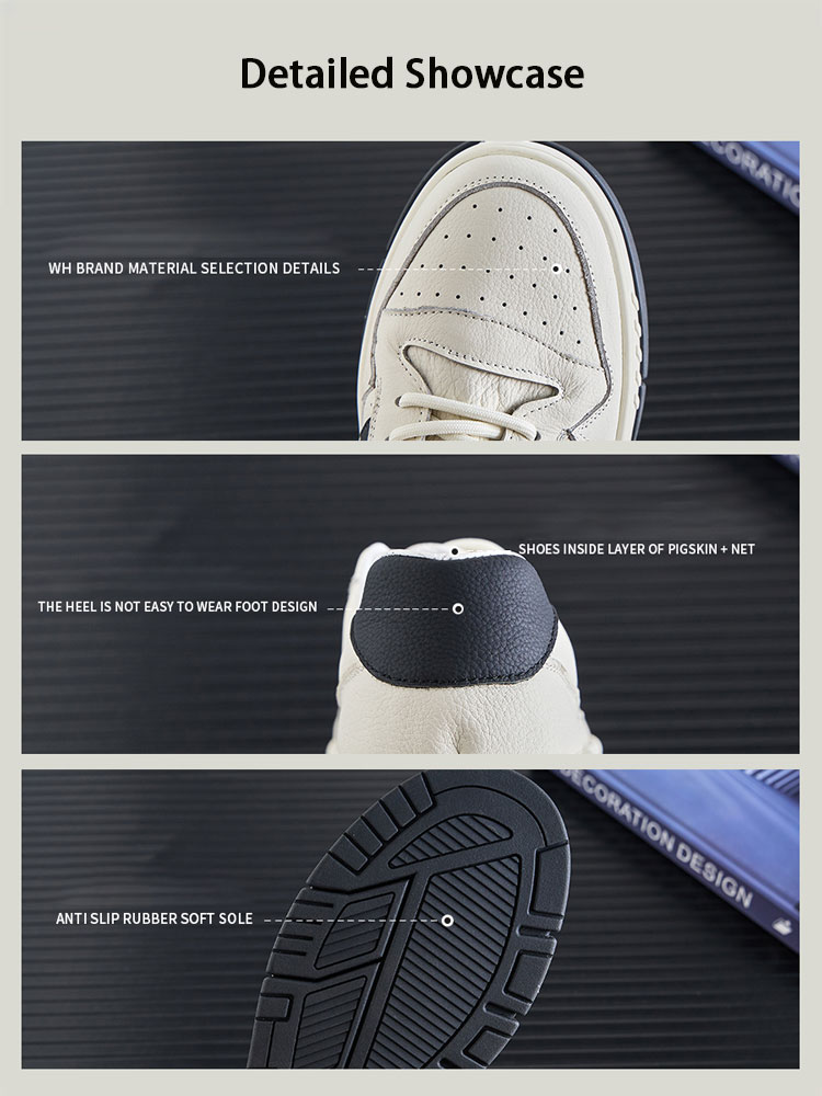 Head layer cowhide sports leisure men's shoes spring 2025 new non-slip thick bottom soft bottom male trend black and white board shoes men