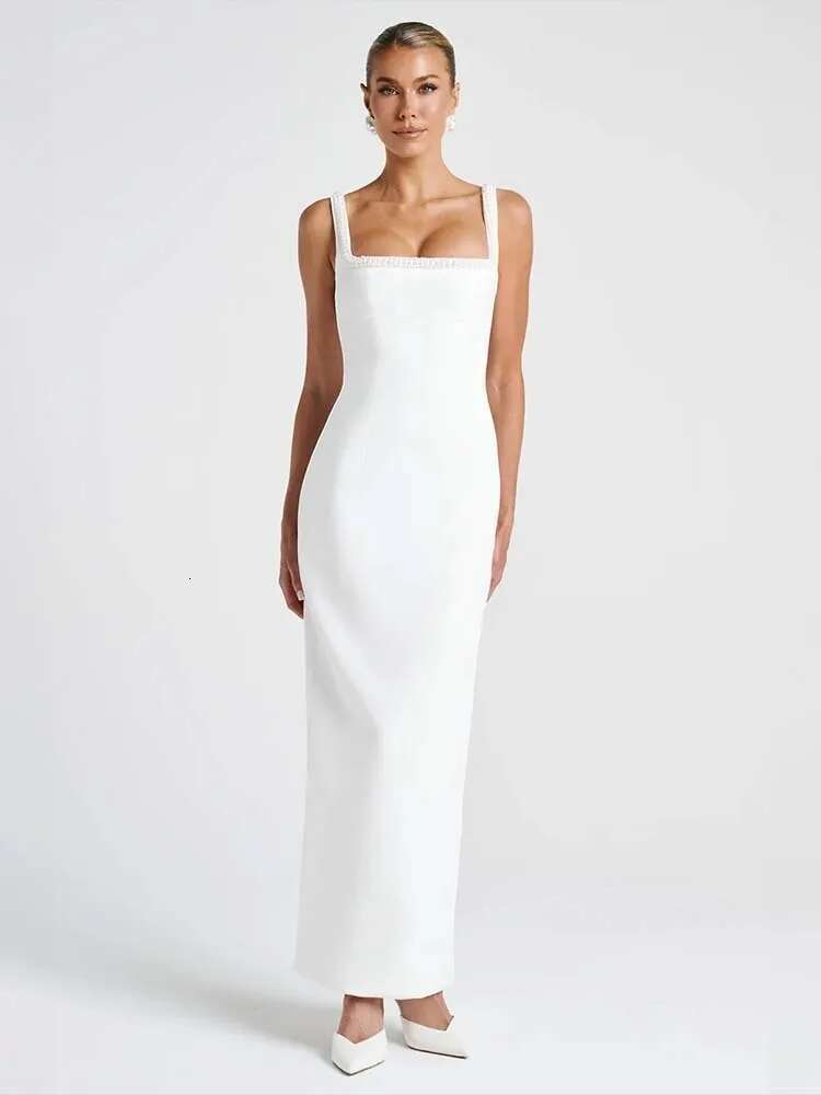 Dongdumaoyi Townlike Pearl Backless Sexy Party Dress Women Spaghetti Strap Spring Summer Slim Bodycon Maxi Long Dresses