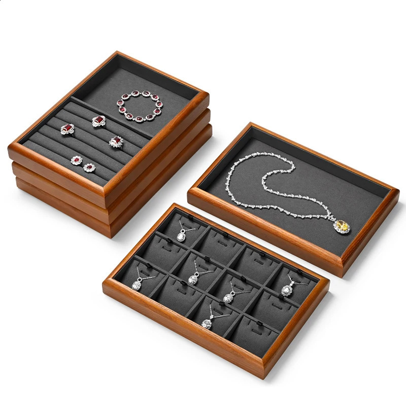 Oirlv Wooden Jewelry Box Jewelry Organizer Multifunctional Ring Necklace Bracelet Earrings Storage Tray Jewelry Display Props 250424
