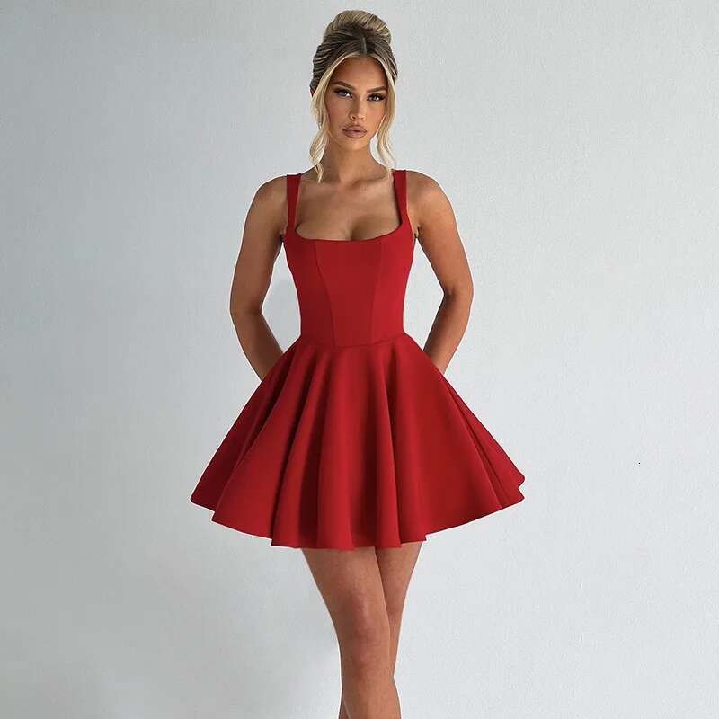 Dongdumaoyi Townlike Waist Wrap A Line Dress Women Spaghetti Strap Mini Spring Summer Nightclub Sexy Party Dresses