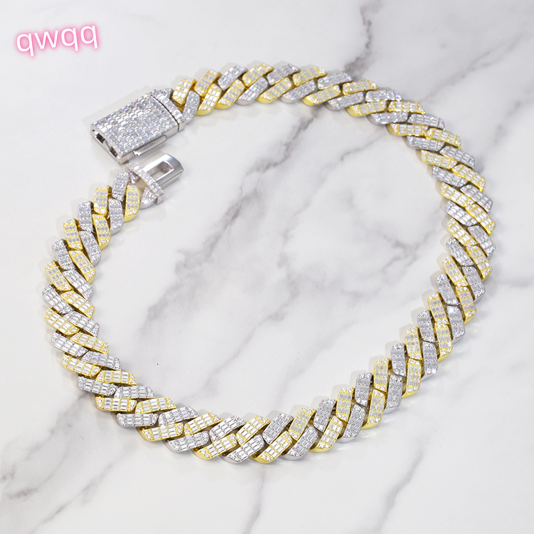 Solid Silver 19mm Wide GRA Baguettes Moissanite Diamond Cuban Link Chain for Mens Rapper Hip Hop Necklace